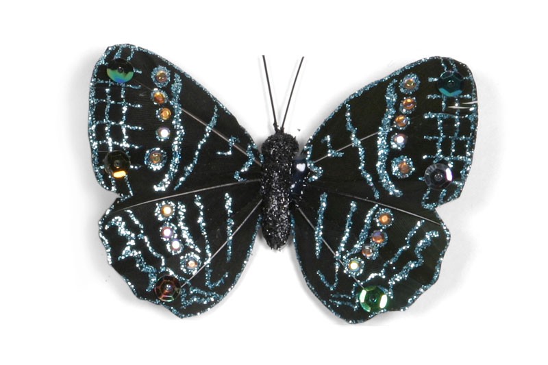 Butterfly Black w/Blue Glit 3"