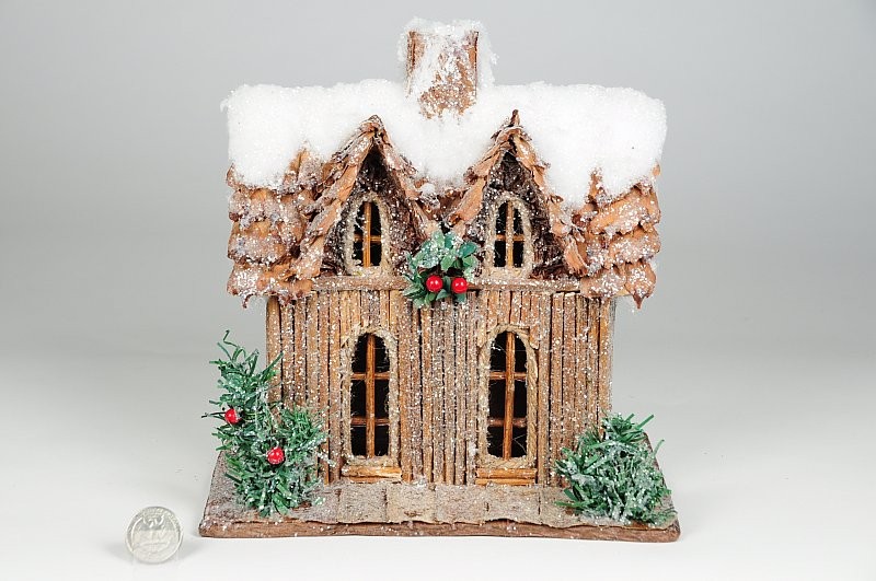 House Snow Nat. Log w/Berry 8.5"x5.5"x9H
