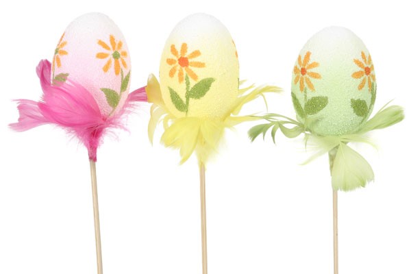 Egg Pick Painted w/Flower Asst*3 3"