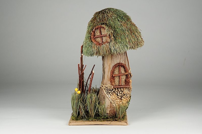 Mushroom House Green Grass w/Lichen 10.5"H