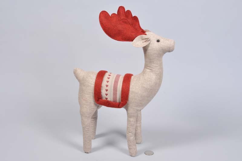 Deer Lte Brn/Red Stuffed Cloth Standing 12.5"