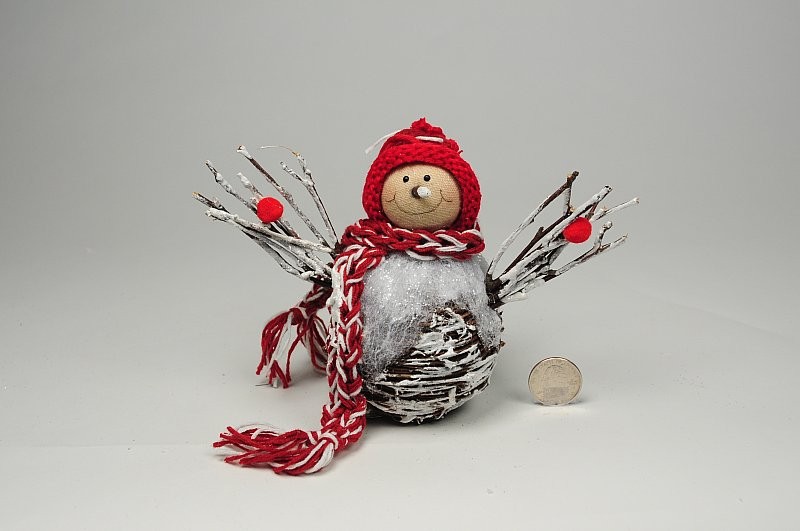 Snowman BrownTwigs w/Snow/Red Knits 6"