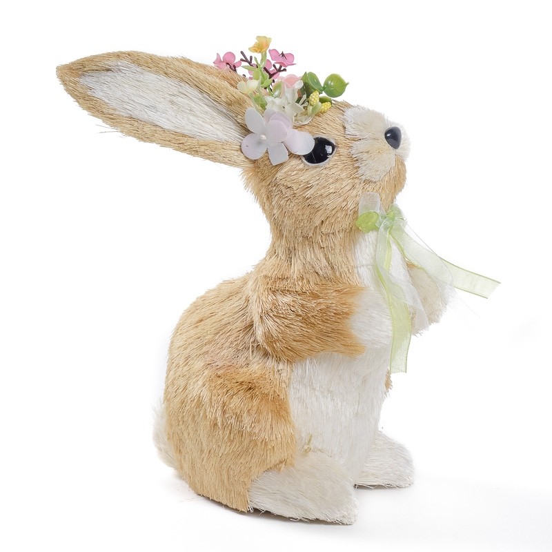 Rabbit Beige/Wht Sisal w/Flower 10"