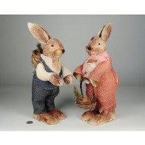 Rabbit Brn Jute w/Blu/Pnk Clothes Standing Asst*2 15"