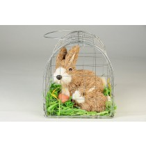 Rabbit Nat. Jute w/Baby in Cage 5.50"