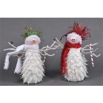 Snowman White/Red/Grn Feather Asst*2 12"