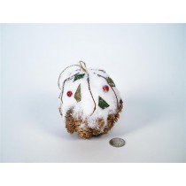Ball Brown Cone w/Snow/Berry/Hanger 4"