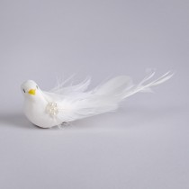 Bird White Feather w/Pearl/Long /Clip 6.25"
