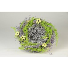 Nest Fancy Wht Twig/Moss w/Yel Flower 6.5"