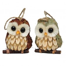 Owl Brn/Grn on Branch w/Hang1er Asst*2 2.5''