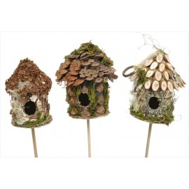 Birdhouse Rd-Shape Cone/Woodchip Pick Asst*3 3"